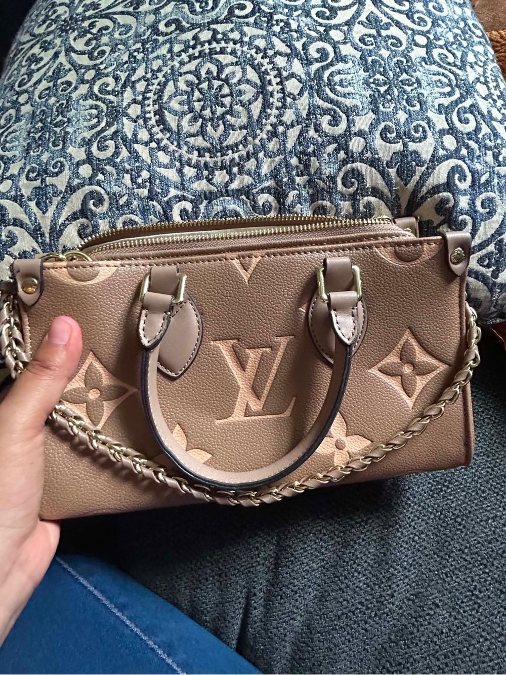 Louis Vuitton Beige Brown Monogram Mini Satchel with Chain Strap
